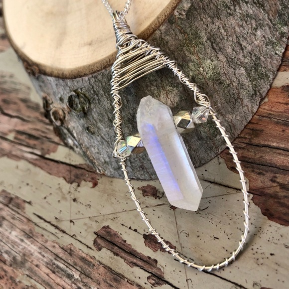 Rainbow Aura Quartz Wire Wrap Necklace - Picture 4 of 4